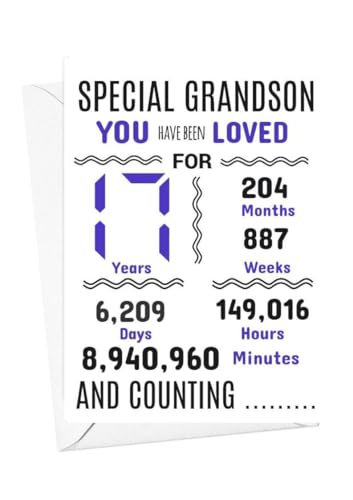 Geburtstagskarte zum 17. Geburtstag für Enkelsohn, mit Aufschrift "We have loved you for days months years special A5 size Geburtstagskarte zum 17. Geburtstag für Enkelsohn, mit Aufschrift "We have loved you for days months years special A5 size von gfc
