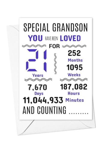 Geburtstagskarte zum 21. Geburtstag für Enkelsohn, 21. Geburtstag, Aufschrift "We Have loved you for days months years special A5 size Geburtstagskarte zum 21. Geburtstag für Enkelsohn, 21. Geburtstag, Aufschrift "We Have loved you for days months years special A5 size von gfc