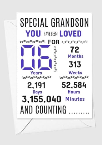 Geburtstagskarte zum 6. Geburtstag für Enkelsohn, Aufschrift "We have loved you for days months years special A5 size Geburtstagskarte zum 6. Geburtstag für Enkelsohn, Aufschrift "We have loved you for days months years special A5 size von gfc