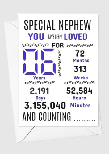 Geburtstagskarte zum 6. Geburtstag für Neffen mit Aufschrift "We have loved you for days months years special A5 size Geburtstagskarte zum 6. Geburtstag für Neffen mit Aufschrift "We have loved you for days months years special A5 size von gfc