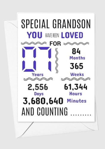 Geburtstagskarte zum 7. Geburtstag für Enkelsohn, mit Aufschrift "We have loved you for days months years special A5 size Geburtstagskarte zum 7. Geburtstag für Enkelsohn, mit Aufschrift "We have loved you for days months years special A5 size von gfc