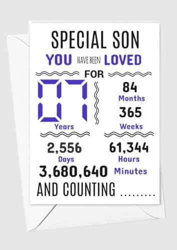 Geburtstagskarte zum 7. Geburtstag für Sohn, Aufschrift "We have loved you for days months years special A5 size Geburtstagskarte zum 7. Geburtstag für Sohn, Aufschrift "We have loved you for days months years special A5 size von gfc