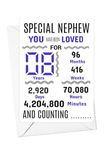 Geburtstagskarte zum 8. Geburtstag für Neffen mit Aufschrift "We have loved you for days months years special A5 size Geburtstagskarte zum 8. Geburtstag für Neffen mit Aufschrift "We have loved you for days months years special A5 size von gfc
