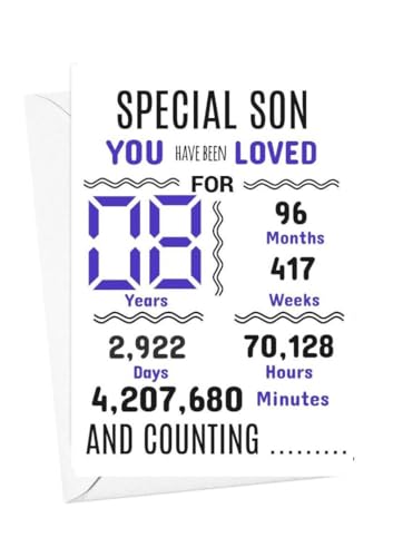 Geburtstagskarte zum 8. Geburtstag für den Sohn mit Aufschrift "We have loved you for days months years special A5 size Geburtstagskarte zum 8. Geburtstag für den Sohn mit Aufschrift "We have loved you for days months years special A5 size von gfc