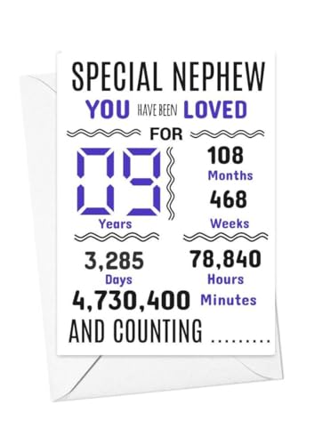 Geburtstagskarte zum 9. Geburtstag für Neffen mit Aufschrift "We have loved you for days months years special A5 size Geburtstagskarte zum 9. Geburtstag für Neffen mit Aufschrift "We have loved you for days months years special A5 size von gfc
