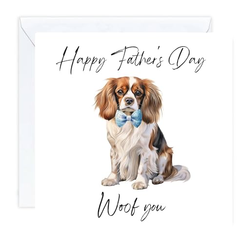 King Charles Cavalier Spaniel Hund Vatertagskarte Blenheim (Umschlag im Lieferumfang enthalten) Woof You von gfc