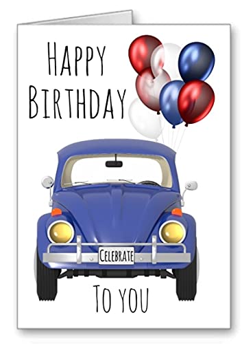 VW Blue Beetle Auto Geburtstagskarte Happy Birthday Ballons VW Blue Beetle Auto Geburtstagskarte Happy Birthday Ballons von gfc