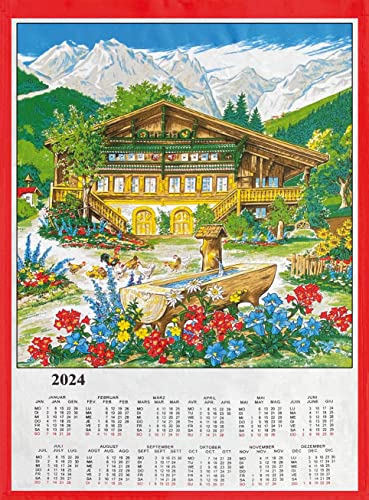 Stoffkalender Wandkalender, 45 x 65 cm, Baumwolle, inkl Stab und Kordel 0208 Almhütte von ggm