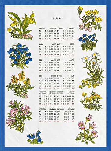 Stoffkalender Wandkalender, 45 x 65 cm, Baumwolle, inkl Stab und Kordel 1454 Alpenblumen von ggm