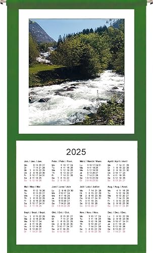 Wandkalender 2025, 12 Monate, grüner Rand (Motiv Gebirgsbach-0923) … von ggm