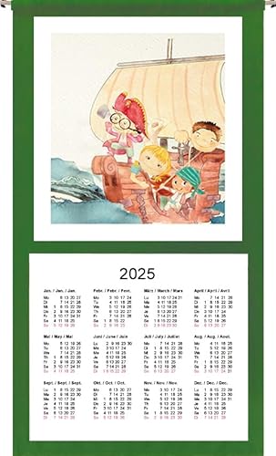 Wandkalender 2025, 12 Monate, grüner Rand (Motiv Kleiner Pirat-0926) von ggm