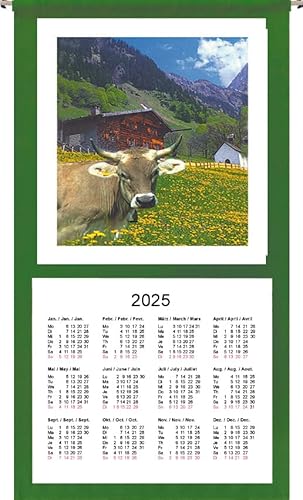 Wandkalender 2025, 12 Monate, grüner Rand (Motiv Kuh-0912) … von ggm
