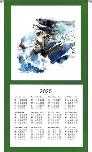 Wandkalender Stoffkalender 2025, 12 Monate, grüner Rand (Motiv Kapitän-0928) von ggm