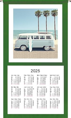 Wandkalender Stoffkalender 2025, 12 Monate, grüner Rand (Motiv Strand-0904) von ggm