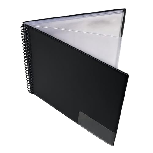 ggm® Marschmappe/Notenmappe mit Folientaschen und Beschriftungstasche (20 Taschen Querformat 14,5 x 18,5 cm), Farbe: schwarz, made in Germany von ggm