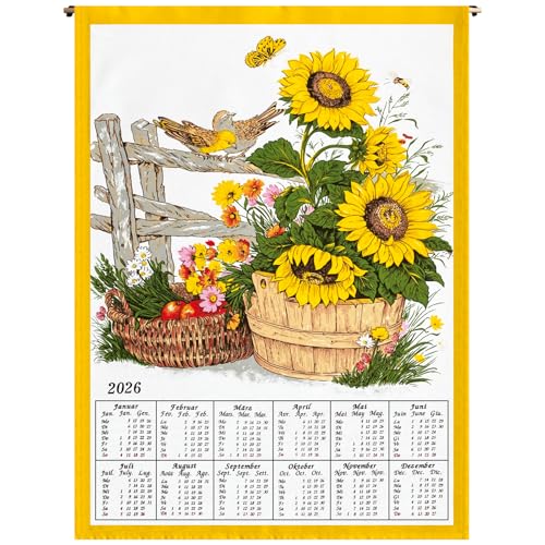 ggm Stoffkalender 2026 Sonnenblumen – 45x65 cm – Wandkalender aus Baumwolle – nachhaltiger Jahreskalender – dekorative Wanddeko – Stoffposter für Küche oder Büro – verschiedene Ausrichtungen ggm Stoffkalender 2026 Sonnenblumen – 45x65 cm – Wandkalender aus Baumwolle – nachhaltiger Jahreskalender – dekorative Wanddeko – Stoffposter für Küche oder Büro – verschiedene Ausrichtungen von ggm