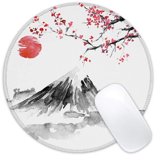 Fuji Mountain Sakura Sunset Mauspad, rund, rutschfeste Gummiunterseite, Mauspad mit genähtem Rand für kabellosen Computer, Laptop, Büro, Schreibtisch, Zubehör, 20,3 x 20,3 cm Fuji Mountain Sakura Sunset Mauspad, rund, rutschfeste Gummiunterseite, Mauspad mit genähtem Rand für kabellosen Computer, Laptop, Büro, Schreibtisch, Zubehör, 20,3 x 20,3 cm von ghatobty
