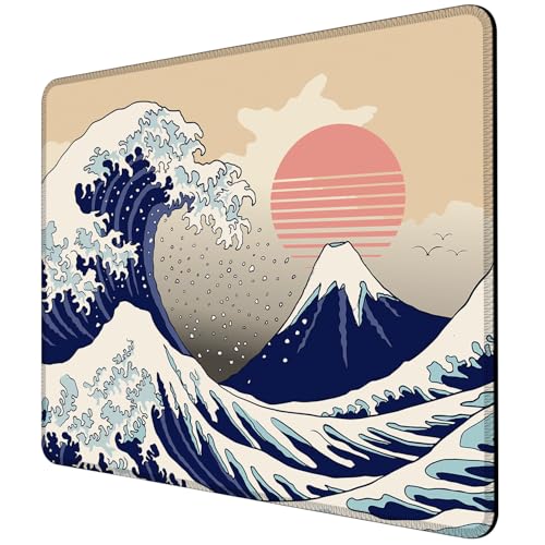 Japanisches Mauspad mit Meereswellen, Sonne, quadratisch, rutschfeste Gummiunterseite, Mauspad, Schreibtischunterlage mit genähtem Rand für Schreibtisch, Computer, Laptop, Büro, 24,1 x 20,3 cm Japanisches Mauspad mit Meereswellen, Sonne, quadratisch, rutschfeste Gummiunterseite, Mauspad, Schreibtischunterlage mit genähtem Rand für Schreibtisch, Computer, Laptop, Büro, 24,1 x 20,3 cm von ghatobty