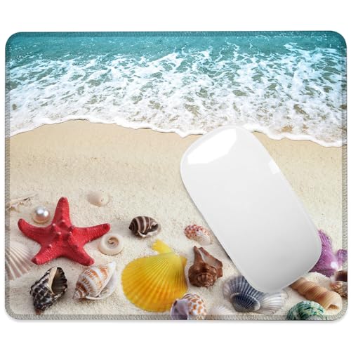 Mauspad, Motiv: Muscheln auf Sand, Strand, quadratisch, rutschfeste Gummiunterseite, Mauspad, Schreibtischunterlage mit genähtem Rand, für Schreibtisch, Computer, Laptop, Büro, 24,1 x 20,3 cm Mauspad, Motiv: Muscheln auf Sand, Strand, quadratisch, rutschfeste Gummiunterseite, Mauspad, Schreibtischunterlage mit genähtem Rand, für Schreibtisch, Computer, Laptop, Büro, 24,1 x 20,3 cm von ghatobty