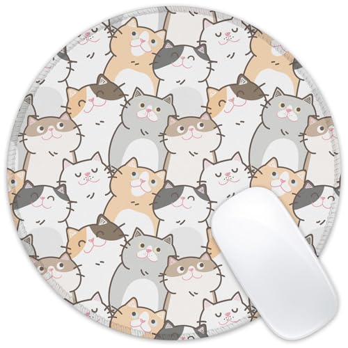 Mauspad mit Cartoon-Katze, rund, rutschfeste Gummiunterseite, Mauspad mit genähtem Rand für kabellosen Computer, Laptop, Büro, Schreibtisch, Zubehör, 20,3 x 20,3 cm Mauspad mit Cartoon-Katze, rund, rutschfeste Gummiunterseite, Mauspad mit genähtem Rand für kabellosen Computer, Laptop, Büro, Schreibtisch, Zubehör, 20,3 x 20,3 cm von ghatobty