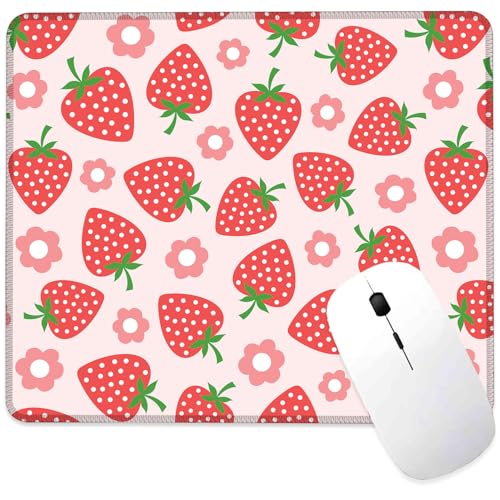 Mauspad mit Erdbeere und Blume, quadratisch, rutschfeste Gummiunterseite, Mauspad mit genähtem Rand für Schreibtisch, Computer, Laptop, Büro, 24,1 x 20,3 cm Mauspad mit Erdbeere und Blume, quadratisch, rutschfeste Gummiunterseite, Mauspad mit genähtem Rand für Schreibtisch, Computer, Laptop, Büro, 24,1 x 20,3 cm von ghatobty