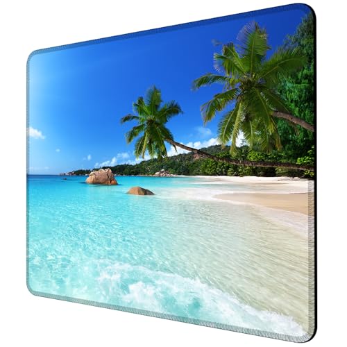 Mauspad mit Hawaii-Strandpalmen, quadratisch, rutschfeste Gummiunterseite, Mauspad mit genähtem Rand, für Schreibtisch, Computer, Laptop, Büro, 24,1 x 20,3 cm von ghatobty