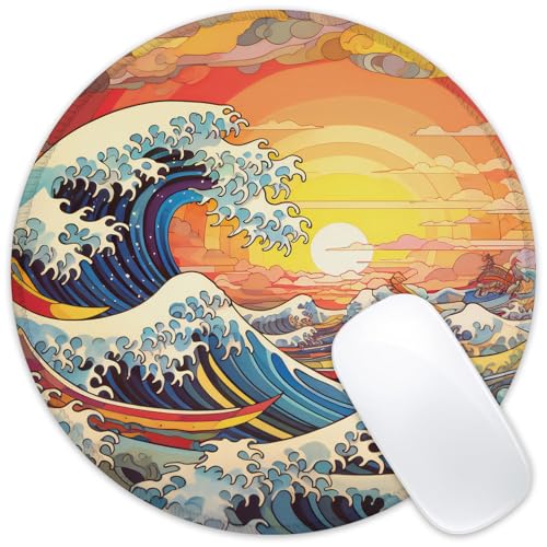 Mauspad mit Meereswellen und Sonnenlandschaft, rundes Mauspad, rutschfeste Gummiunterseite, Mauspad mit genähtem Rand, für kabellosen Computer, Laptop, Büro, Schreibtisch, Zubehör, 20,3 x 20,3 cm Mauspad mit Meereswellen und Sonnenlandschaft, rundes Mauspad, rutschfeste Gummiunterseite, Mauspad mit genähtem Rand, für kabellosen Computer, Laptop, Büro, Schreibtisch, Zubehör, 20,3 x 20,3 cm von ghatobty