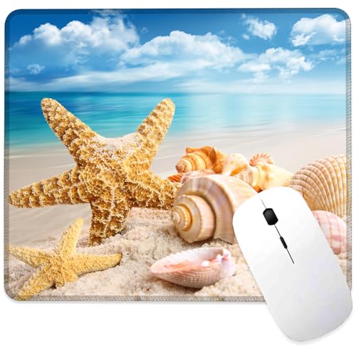 Mauspad mit Seestern und Muscheln am Strand, quadratisch, rutschfeste Gummiunterseite, Mauspad, Schreibtischunterlage mit genähtem Rand, für Schreibtisch, Computer, Laptop, Büro, 24,1 x 20,3 cm Mauspad mit Seestern und Muscheln am Strand, quadratisch, rutschfeste Gummiunterseite, Mauspad, Schreibtischunterlage mit genähtem Rand, für Schreibtisch, Computer, Laptop, Büro, 24,1 x 20,3 cm von ghatobty
