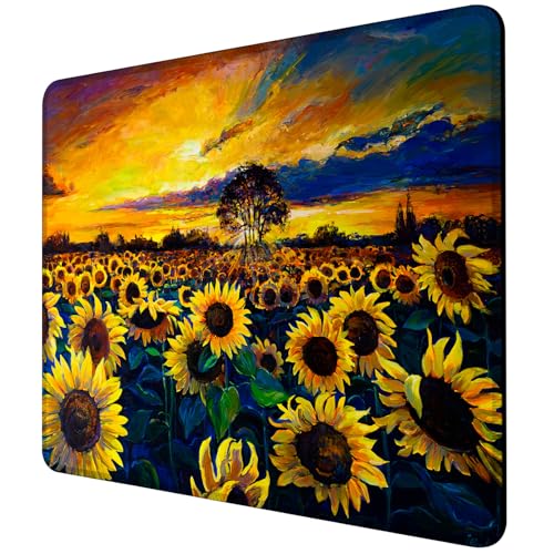 Mauspad mit Sonnenblumenfeld, quadratisch, rutschfeste Gummiunterseite, Mauspad mit genähtem Rand, tragbare Mauspads für Schreibtisch, Computer, Laptop, Büro, 24,1 x 20,3 cm von ghatobty