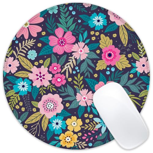 Mauspad mit bunten Blumen und Blättern, rund, rutschfeste Gummiunterseite, Mauspad mit genähtem Rand für kabellosen Computer, Laptop, Büro, Schreibtisch, Zubehör, 20,3 x 20,3 cm Mauspad mit bunten Blumen und Blättern, rund, rutschfeste Gummiunterseite, Mauspad mit genähtem Rand für kabellosen Computer, Laptop, Büro, Schreibtisch, Zubehör, 20,3 x 20,3 cm von ghatobty