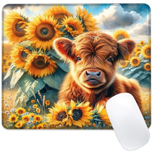 Mauspad mit niedlichem Hochlandkuh im Sonnenblumenfeld, quadratisch, rutschfeste Gummiunterseite, Mauspad mit genähtem Rand, tragbare Mauspads für Schreibtisch, Computer, Laptop, Büro, 24,1 x 20,3 cm Mauspad mit niedlichem Hochlandkuh im Sonnenblumenfeld, quadratisch, rutschfeste Gummiunterseite, Mauspad mit genähtem Rand, tragbare Mauspads für Schreibtisch, Computer, Laptop, Büro, 24,1 x 20,3 cm von ghatobty