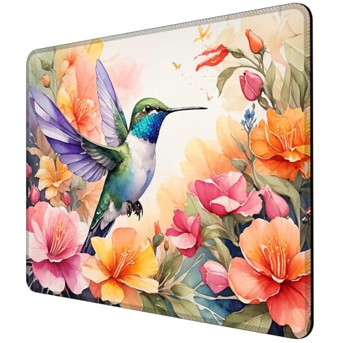 ghatobty Mauspad, Aquarell-Blumenmuster, Kolibri, quadratisch, Schreibtischunterlage mit rutschfester Gummiunterseite, genähter Rand, Mauspad für Arbeit, Spiel, Büro, 24,1 x 20,3 cm ghatobty Mauspad, Aquarell-Blumenmuster, Kolibri, quadratisch, Schreibtischunterlage mit rutschfester Gummiunterseite, genähter Rand, Mauspad für Arbeit, Spiel, Büro, 24,1 x 20,3 cm von ghatobty