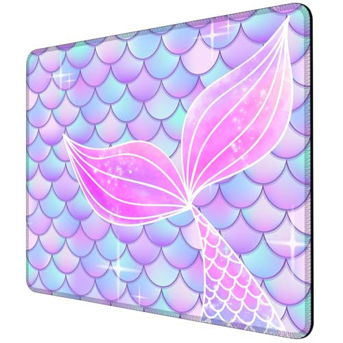 ghatobty Mauspad, Meerjungfrauen-Mauspad, quadratisch, mit rutschfester Gummiunterseite, genähter Rand, Schreibtischunterlage für Arbeit, Spiel, Büro, 24,1 x 20,3 cm von ghatobty