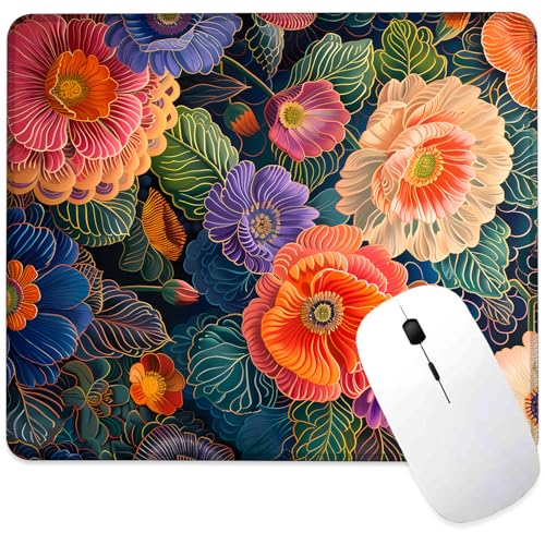 ghatobty Mauspad, buntes Blumenblatt, quadratisch, Schreibtischunterlage mit rutschfester Gummiunterseite, genähter Rand, Mauspad für Arbeit, Spiel, Büro, 24,1 x 20,3 cm ghatobty Mauspad, buntes Blumenblatt, quadratisch, Schreibtischunterlage mit rutschfester Gummiunterseite, genähter Rand, Mauspad für Arbeit, Spiel, Büro, 24,1 x 20,3 cm von ghatobty