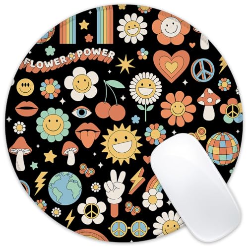 ghatobty Mauspad im Retro-Hippie-Stil, rund, mit rutschfester Gummiunterseite, genähter Rand, Mauspad für Zuhause, Büro, Dekoration, Schreibtischzubehör, 20,3 x 20,3 cm ghatobty Mauspad im Retro-Hippie-Stil, rund, mit rutschfester Gummiunterseite, genähter Rand, Mauspad für Zuhause, Büro, Dekoration, Schreibtischzubehör, 20,3 x 20,3 cm von ghatobty