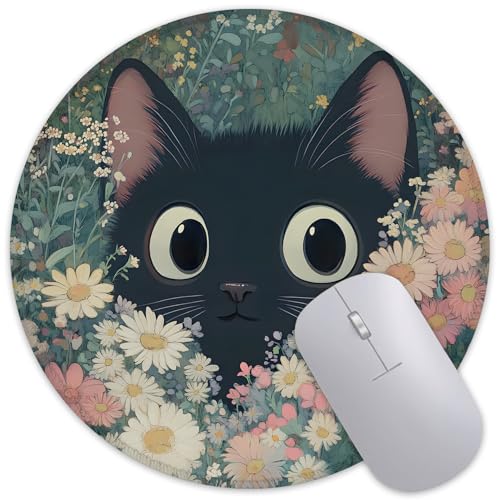 ghatobty Mauspad mit großen Augen, schwarze Katze in Blume, rundes Mauspad mit rutschfester Gummiunterseite, genähter Rand, Mauspad für Zuhause, Büro, Dekoration, Schreibtischzubehör, 20,3 x 20,3 cm ghatobty Mauspad mit großen Augen, schwarze Katze in Blume, rundes Mauspad mit rutschfester Gummiunterseite, genähter Rand, Mauspad für Zuhause, Büro, Dekoration, Schreibtischzubehör, 20,3 x 20,3 cm von ghatobty