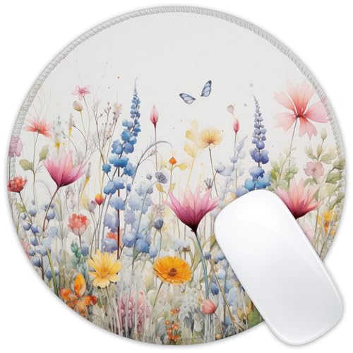 ghatobty Mauspad mit lebhaften Wildblumen, rund, mit rutschfester Gummiunterseite, genähter Rand, Mauspad für Zuhause, Büro, Dekoration, Schreibtischzubehör, 20,3 x 20,3 cm ghatobty Mauspad mit lebhaften Wildblumen, rund, mit rutschfester Gummiunterseite, genähter Rand, Mauspad für Zuhause, Büro, Dekoration, Schreibtischzubehör, 20,3 x 20,3 cm von ghatobty