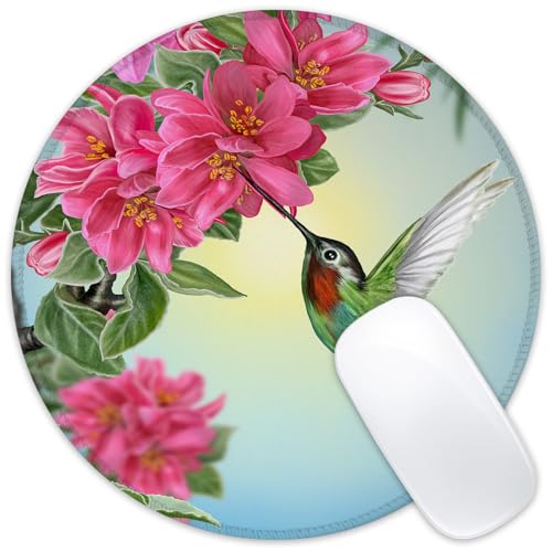 ghatobty Mauspad mit roter Blume, Kolibri, rund, mit rutschfester Gummiunterseite, genähter Rand, Mauspad für Zuhause, Büro, Dekoration, Schreibtischzubehör, 20,3 x 20,3 cm ghatobty Mauspad mit roter Blume, Kolibri, rund, mit rutschfester Gummiunterseite, genähter Rand, Mauspad für Zuhause, Büro, Dekoration, Schreibtischzubehör, 20,3 x 20,3 cm von ghatobty