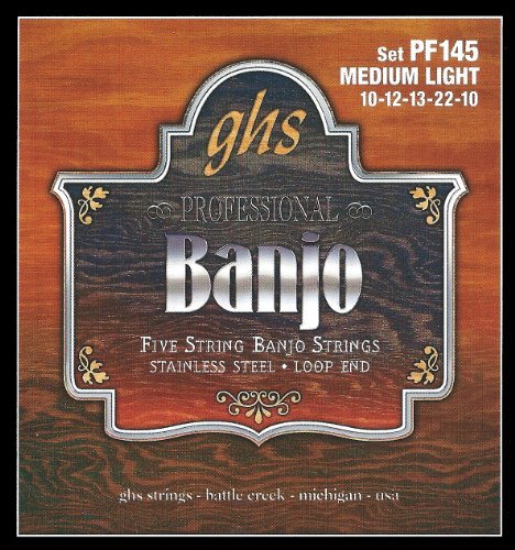 GHS Professional - PF145 - Banjo String Set, 5-String, Loop End, Stainless Steel, Medium Light, .010-.022 von GHS H10 Ukulele