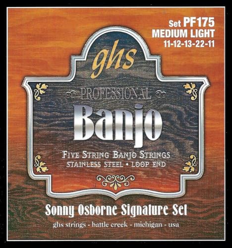 ghs Strings »SONNY OSBORNE SIGNATURE - PF175-5-STRING BANJO« Saiten für Banjo - Stainless Steel - Loop End - Medium Light: 11-12-13-22-11, GHS PF 175 SONNY OSB von ghs