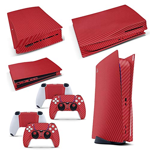 GNG PS5 Konsolen-Gehäuseaufkleber, Motiv: Carbon Rot, inklusive 2er-Set mit Aufklebern für Controller von giZmoZ n gadgetZ