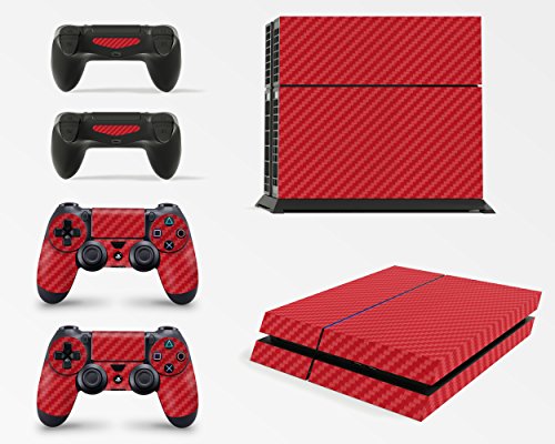 giZmoZ n gadgetZ GNG PS4 Konsolen-Gehäuseaufkleber, Motiv: Carbon Rot, inklusive 2er-Set mit Aufklebern für Controller von giZmoZ n gadgetZ