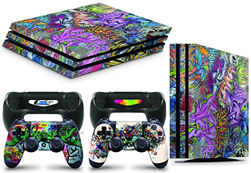 giZmoZ n gadgetZ GNG PS4 PRO Konsolen-Gehäuseaufkleber, Motiv: Graffiti, inklusive 2er-Set mit Aufklebern für Controller von giZmoZ n gadgetZ