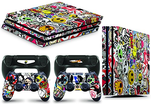 giZmoZ n gadgetZ GNG PS4 PRO Konsolen-Gehäuseaufkleber, Motiv: STICKERBOMB, inklusive 2er-Set mit Aufklebern für Controller von giZmoZ n gadgetZ