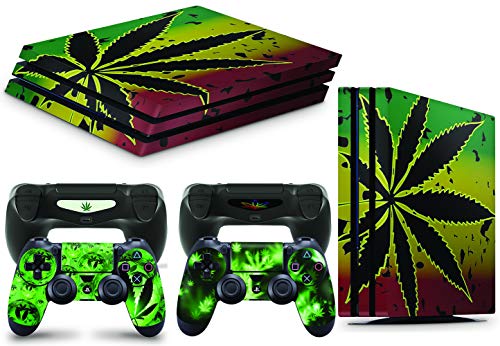 giZmoZ n gadgetZ GNG PS4 PRO Konsolen-Gehäuseaufkleber, Motiv: Weed, inklusive 2er-Set mit Aufklebern für Controller von giZmoZ n gadgetZ