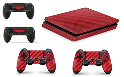 giZmoZ n gadgetZ GNG PS4 Slim Konsolen-Gehäuseaufkleber, Motiv: Carbon Rot, inklusive 2er-Set mit Aufklebern für Controller von giZmoZ n gadgetZ