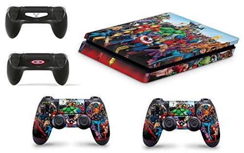 giZmoZ n gadgetZ GNG PS4 Slim Konsolen-Gehäuseaufkleber, Motiv: Marvel, inklusive 2er-Set mit Aufklebern für Controller von giZmoZ n gadgetZ