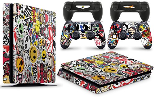 giZmoZ n gadgetZ GNG PS4 Slim Konsolen-Gehäuseaufkleber, Motiv: STICKERBOMB, inklusive 2er-Set mit Aufklebern für Controller von giZmoZ n gadgetZ