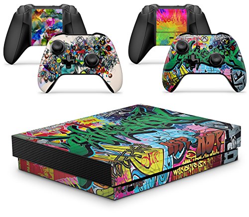 giZmoZ n gadgetZ GNG Xbox ONE X Konsolen-Gehäuseaufkleber, Motiv: Graffiti inklusive 2er-Set mit Aufklebern für Controller von giZmoZ n gadgetZ