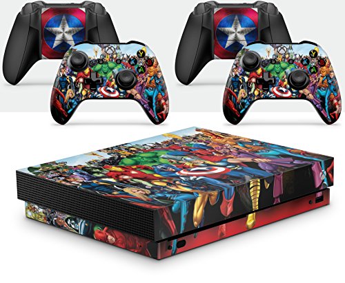 giZmoZ n gadgetZ GNG Xbox ONE X Konsolen-Gehäuseaufkleber, Motiv: Marvel inklusive 2er-Set mit Aufklebern für Controller von giZmoZ n gadgetZ